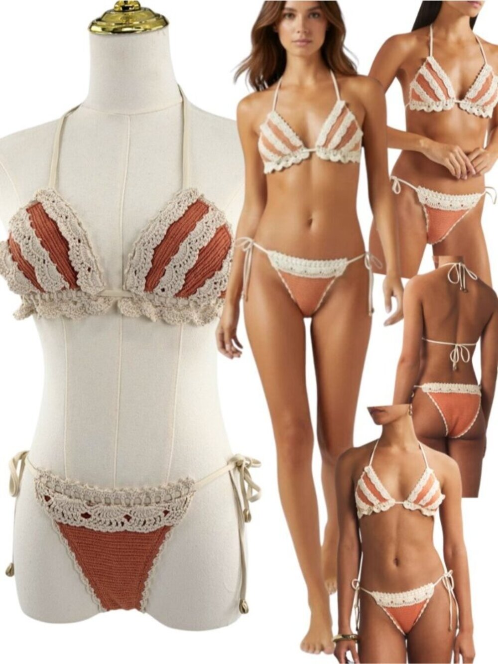 🆕 ZIMMERMANN 🧿 NWT Wylie Knit & Crochet Triangle Bikini, Coral - Sz 0 US 2/4